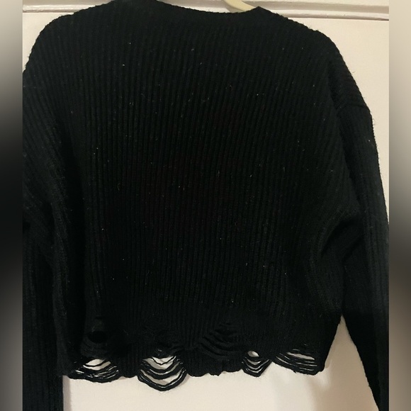 Black open cardigan cropped long sleeve distressed sweater size small - Picture 5 of 5